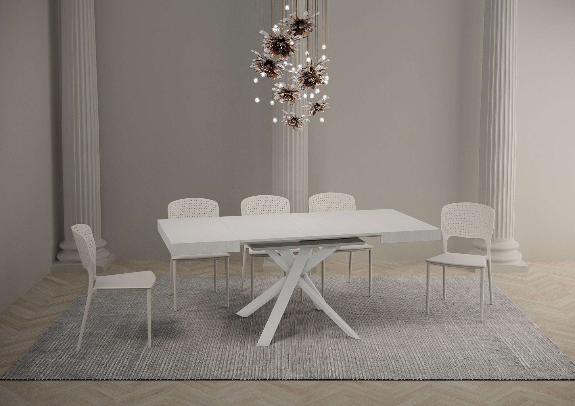 Tavolo allungabile 90x90/194 cm Clerko Bianco Frassino gambe Bianche