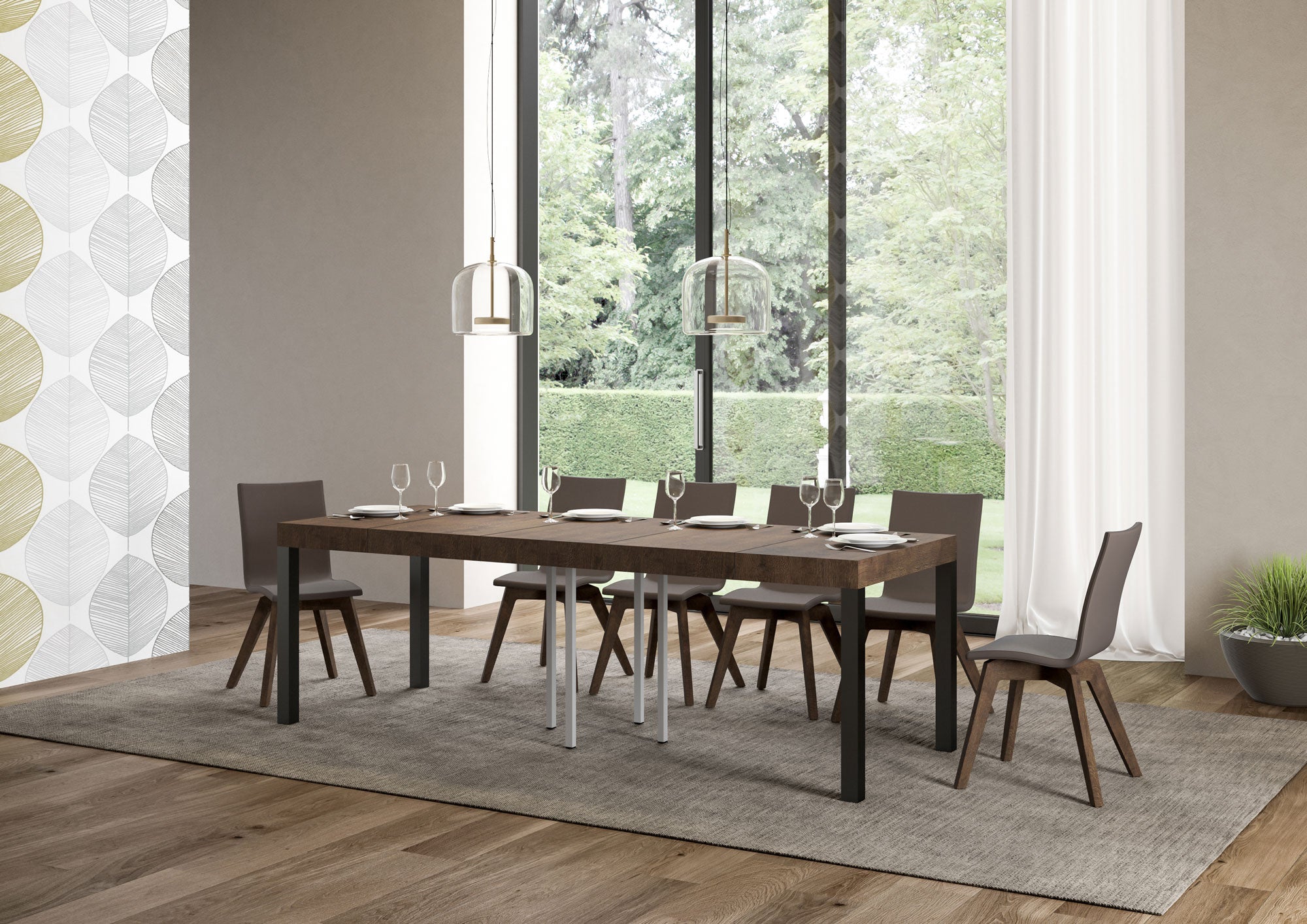 Tavolo allungabile 90x90/246 cm EveryX Premium Noce telaio Antracite