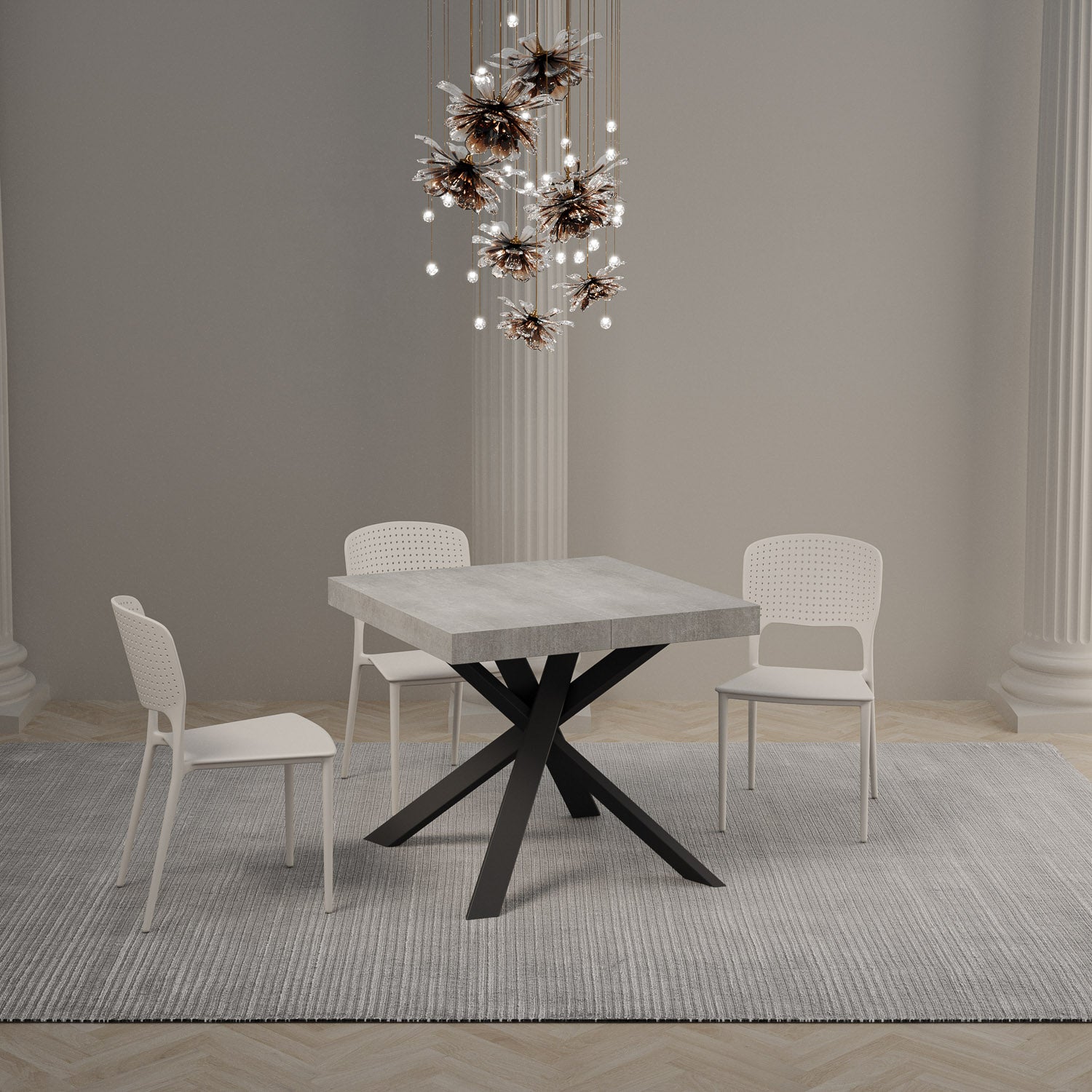 Tavolo allungabile 90x90/194 cm Clerko Cemento gambe Antracite