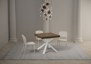 Tavolo allungabile 90x90/194 cm Clerko Noce gambe Bianche