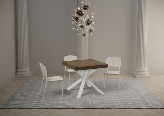 Tavolo allungabile 90x90/194 cm Clerko Noce gambe Bianche