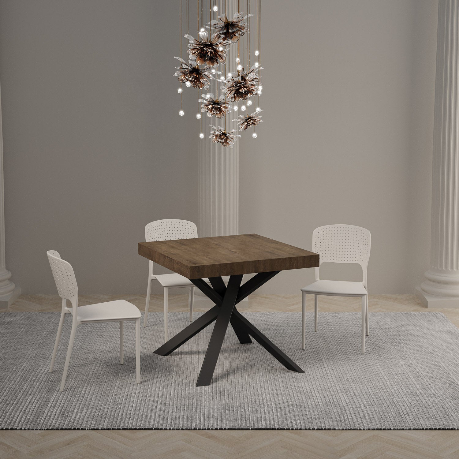 Tavolo allungabile 90x90/194 cm Clerko Noce gambe Antracite