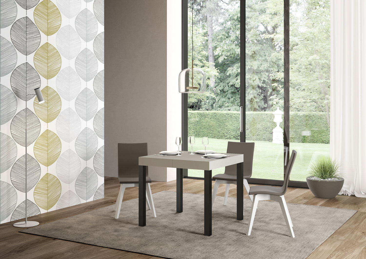 Tavolo allungabile 90x90/246 cm EveryX Premium cashmere gambe antracite