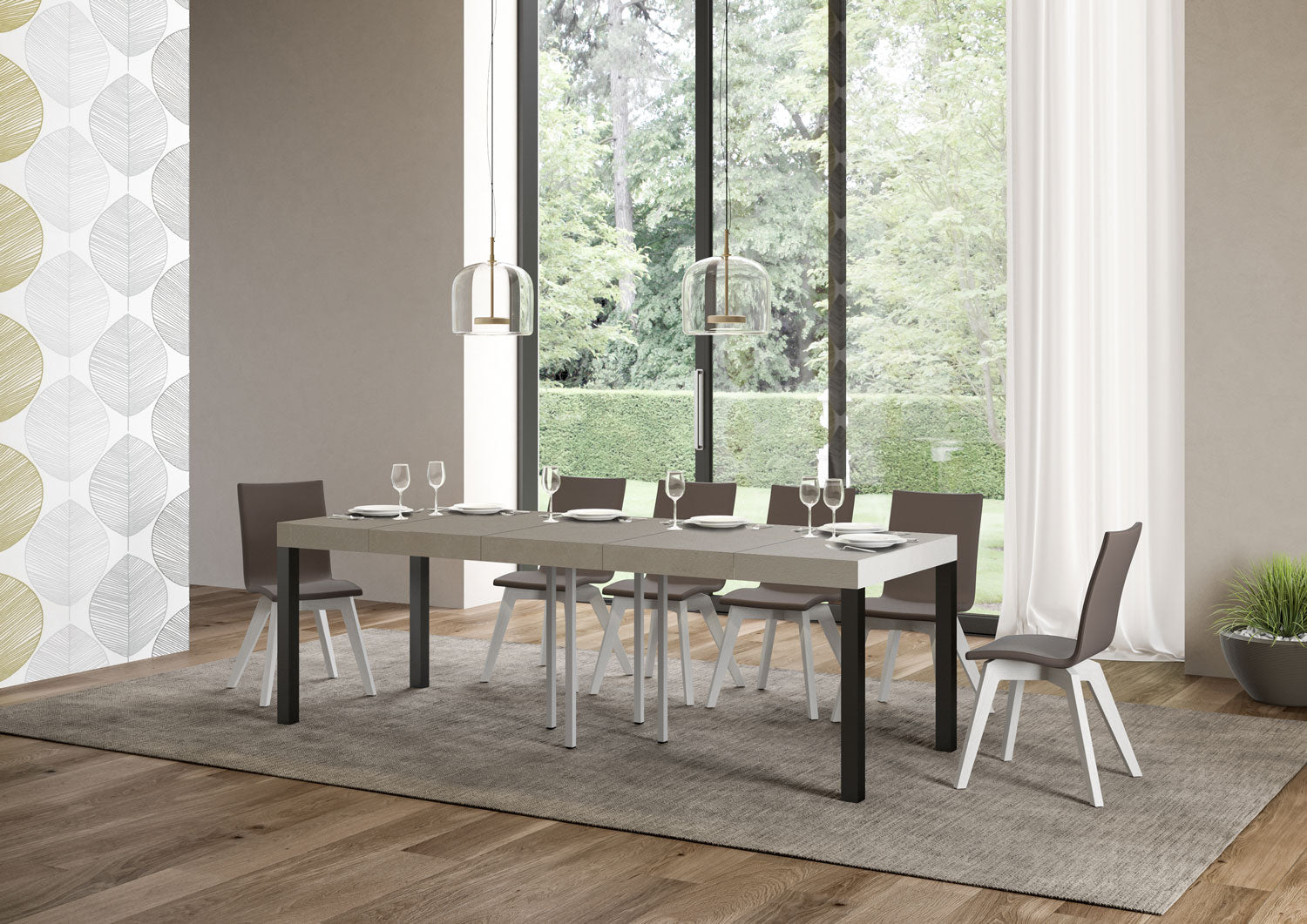 Tavolo allungabile 90x90/246 cm EveryX Premium cashmere gambe antracite