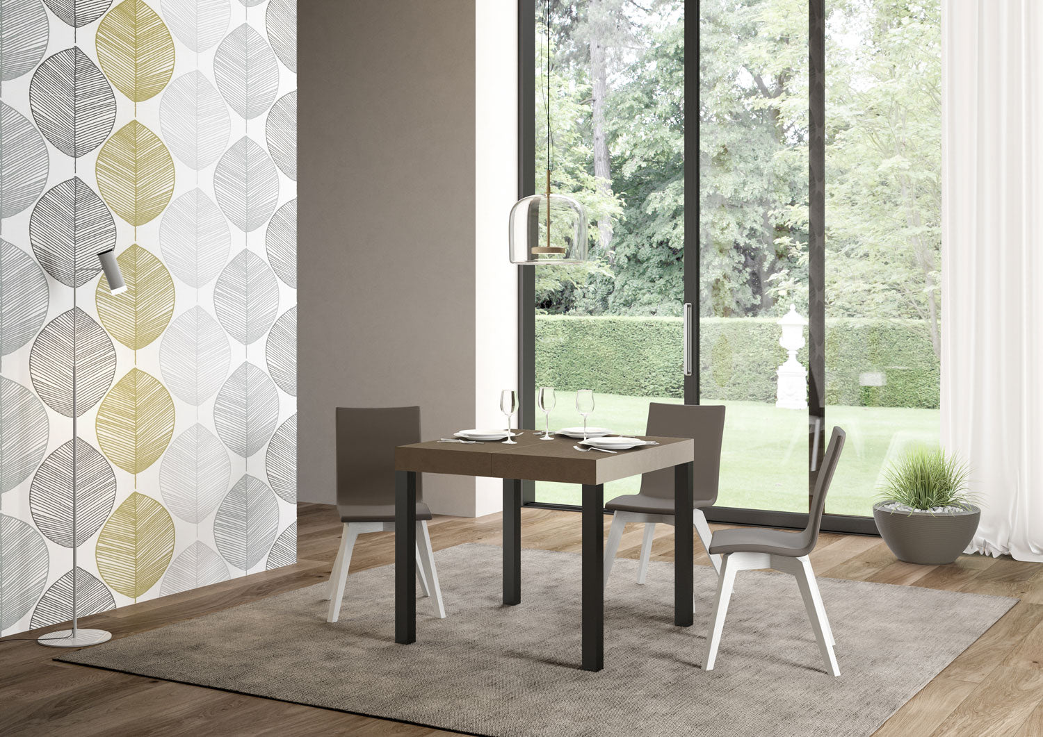 Tavolo allungabile 90x90/246 cm EveryX Premium tortora gambe antracite