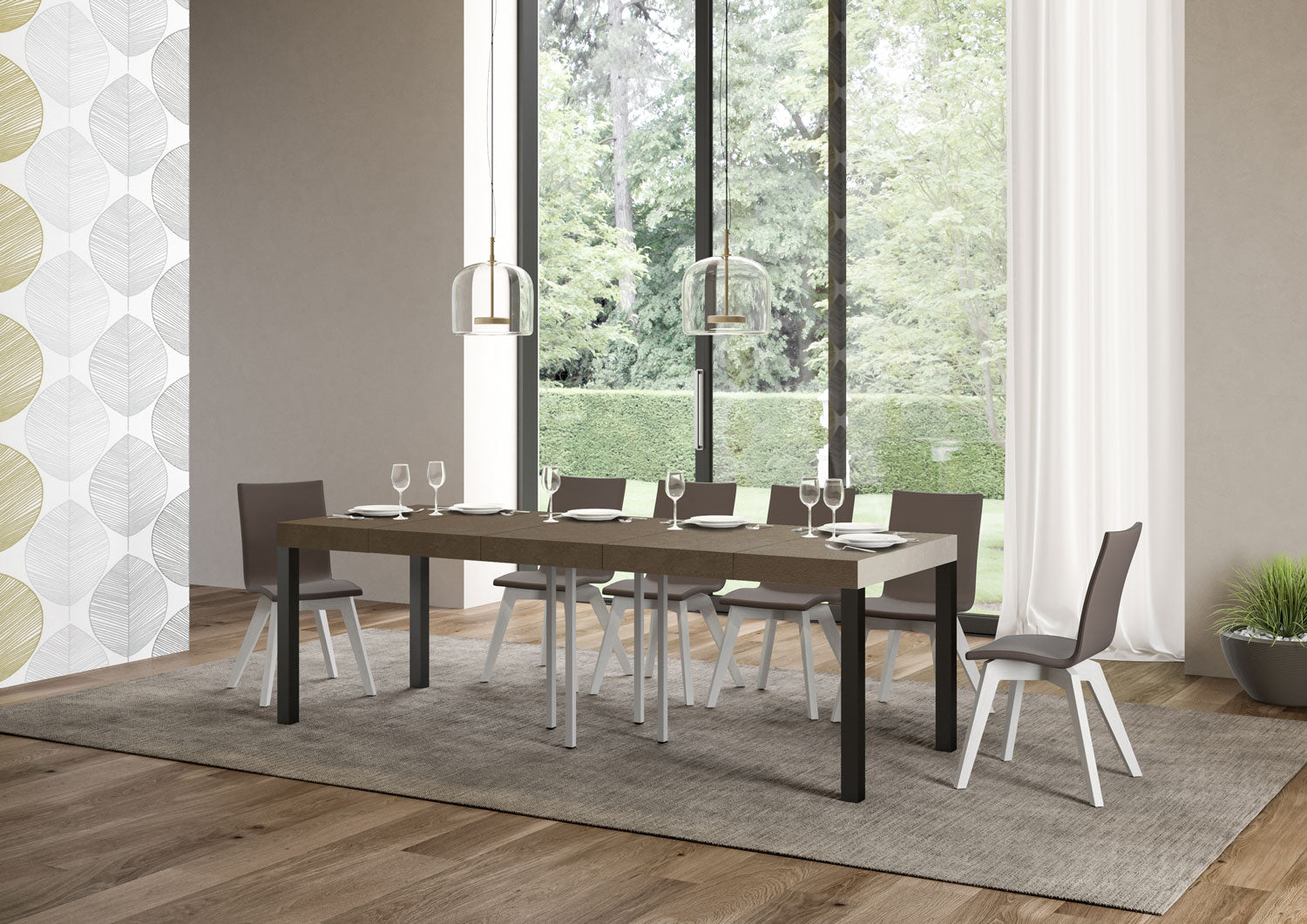 Tavolo allungabile 90x90/246 cm EveryX Premium tortora gambe antracite