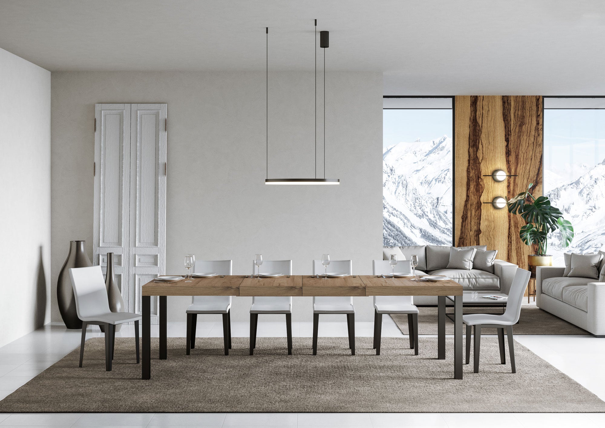 Tavolo allungabile 90x140/244 cm EveryX Premium Quercia Natura telaio Antracite