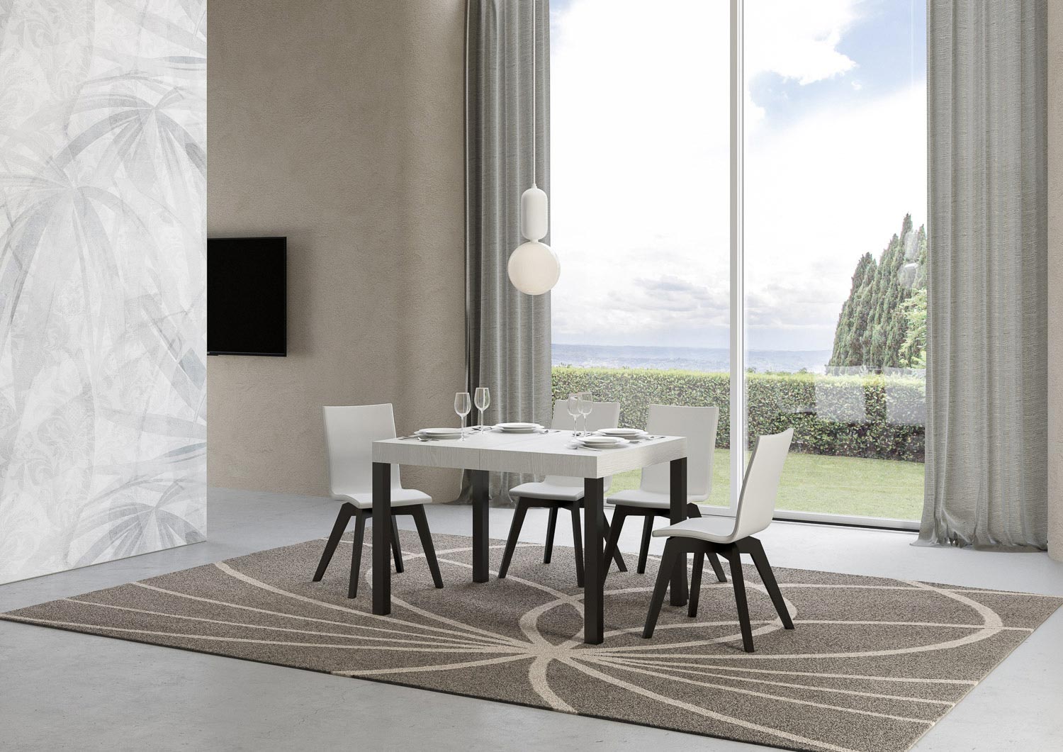 Tavolo allungabile 70x110/194 cm Every Bianco Frassino telaio Antracite