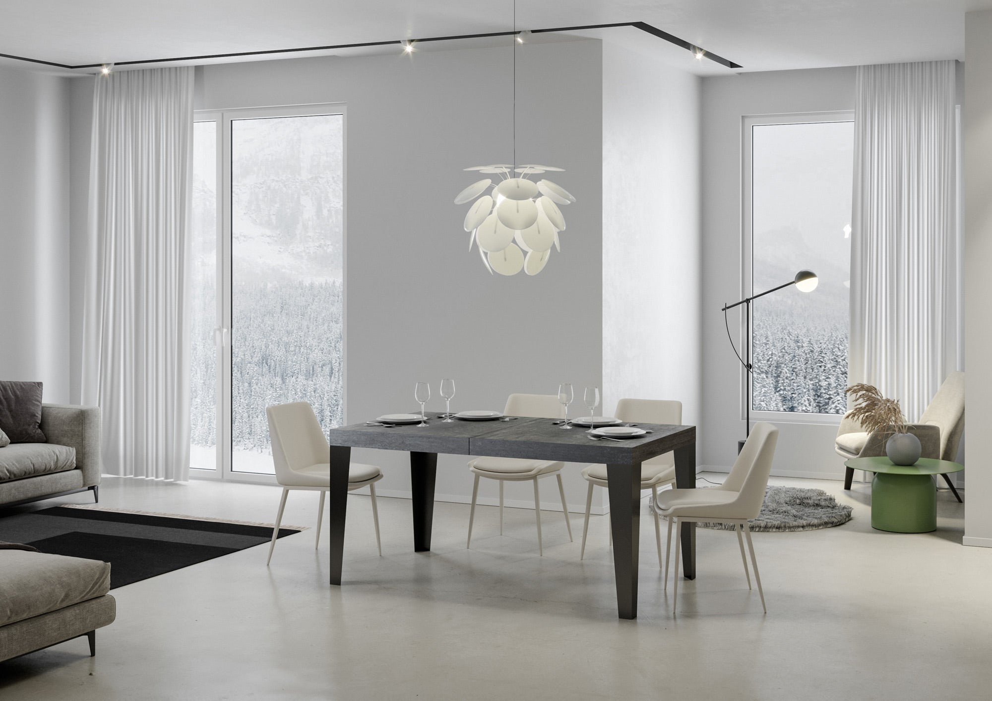 Tavolo allungabile 90x180/284 cm Flaris Premium Cemento telaio Antracite