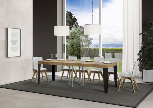 Tavolo allungabile 90x90/246 cm Flaris Premium Quercia Natura telaio Antracite