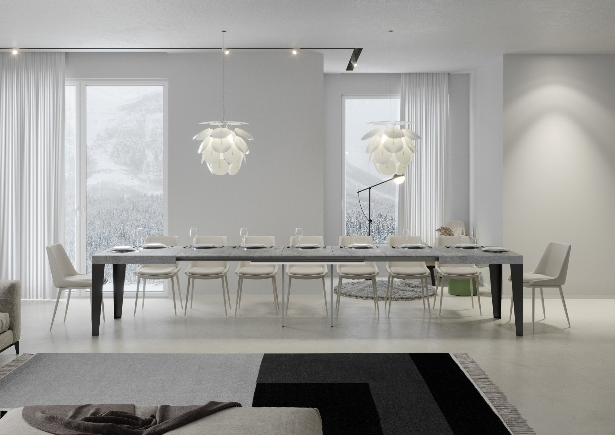 Tavolo allungabile 90x130/390 cm Flaris Cemento telaio Antracite