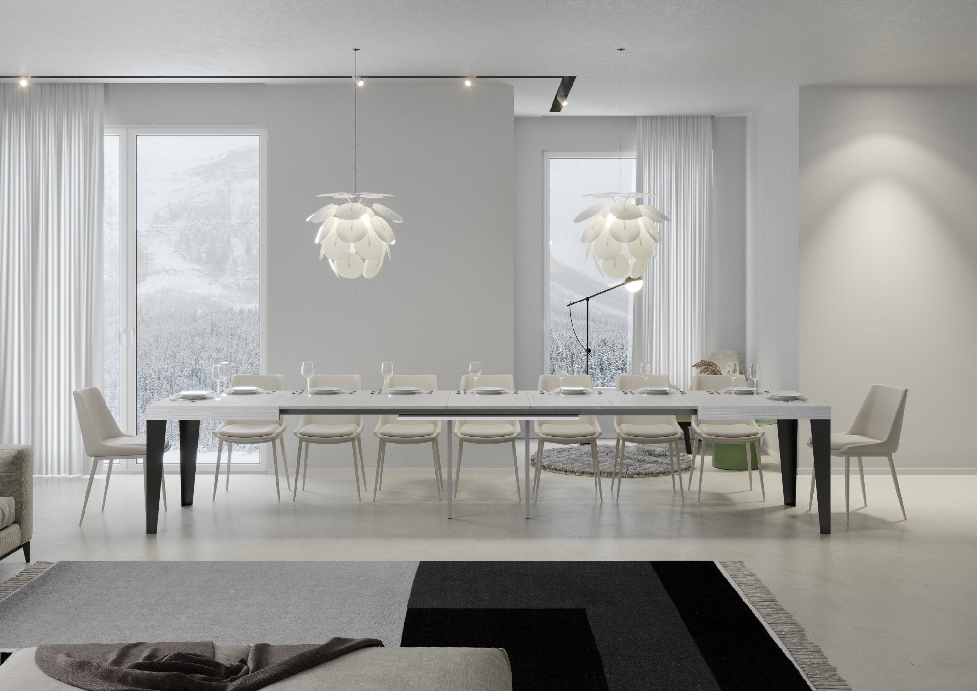 Tavolo allungabile 90x130/390 cm Flaris Bianco Frassino telaio Antracite