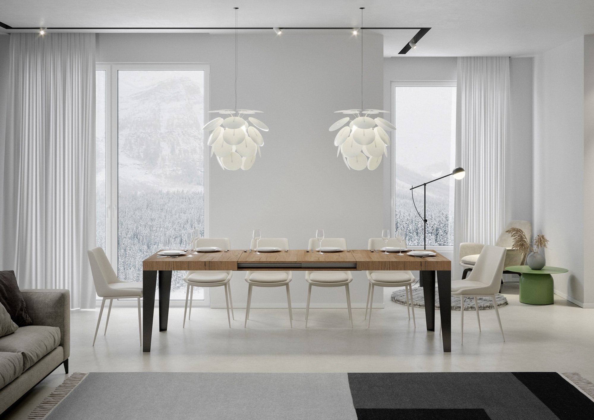 Tavolo allungabile 90x160/264 cm Flaris Quercia Natura telaio Antracite