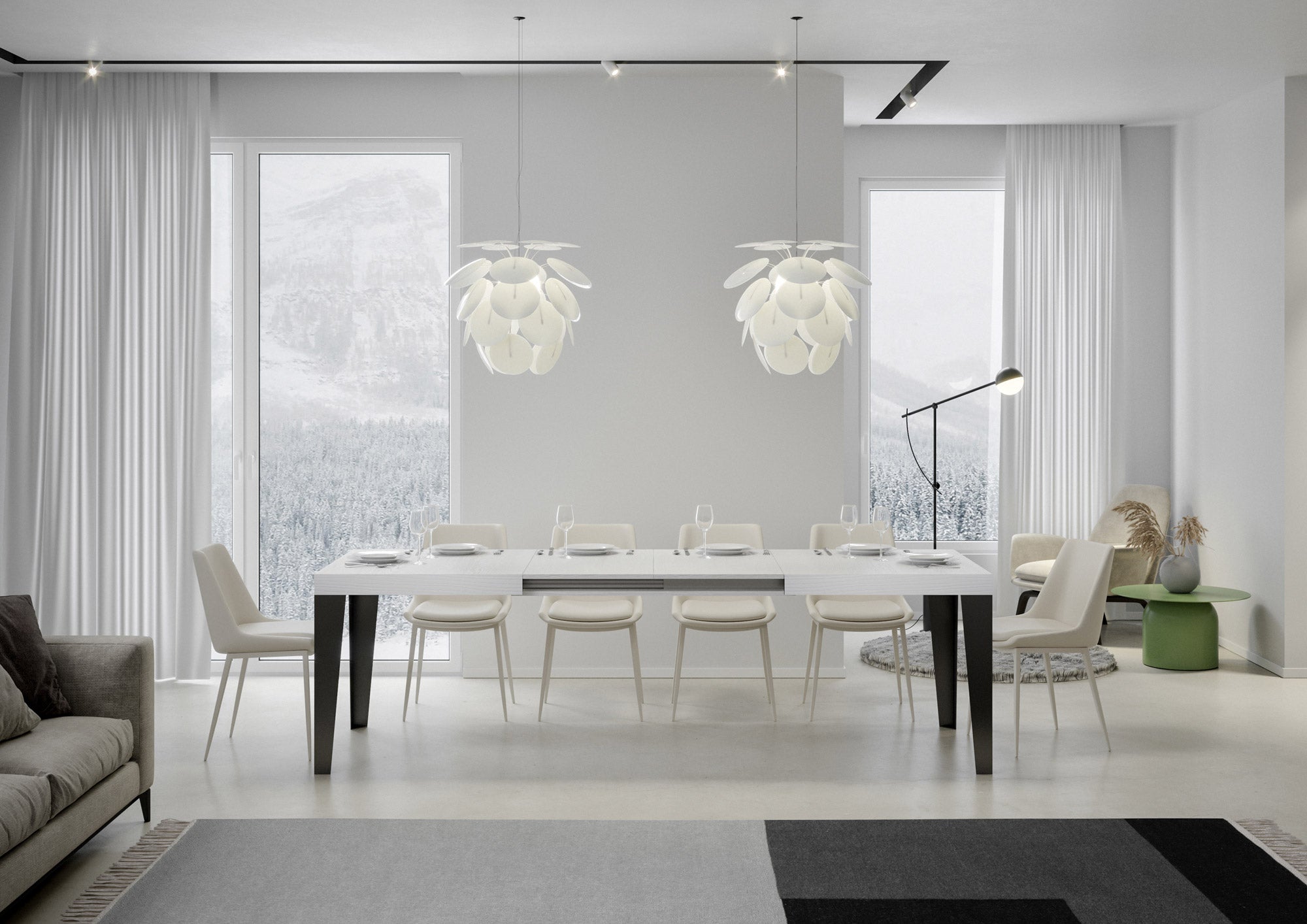 Tavolo allungabile 90x160/420 cm Flaris Bianco Frassino telaio Antracite