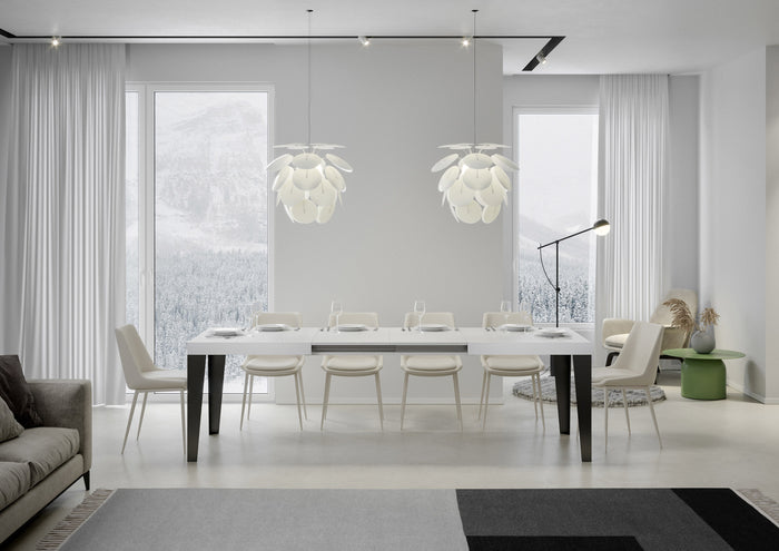 Tavolo allungabile 90x160/420 cm Flaris Bianco Frassino telaio Antracite