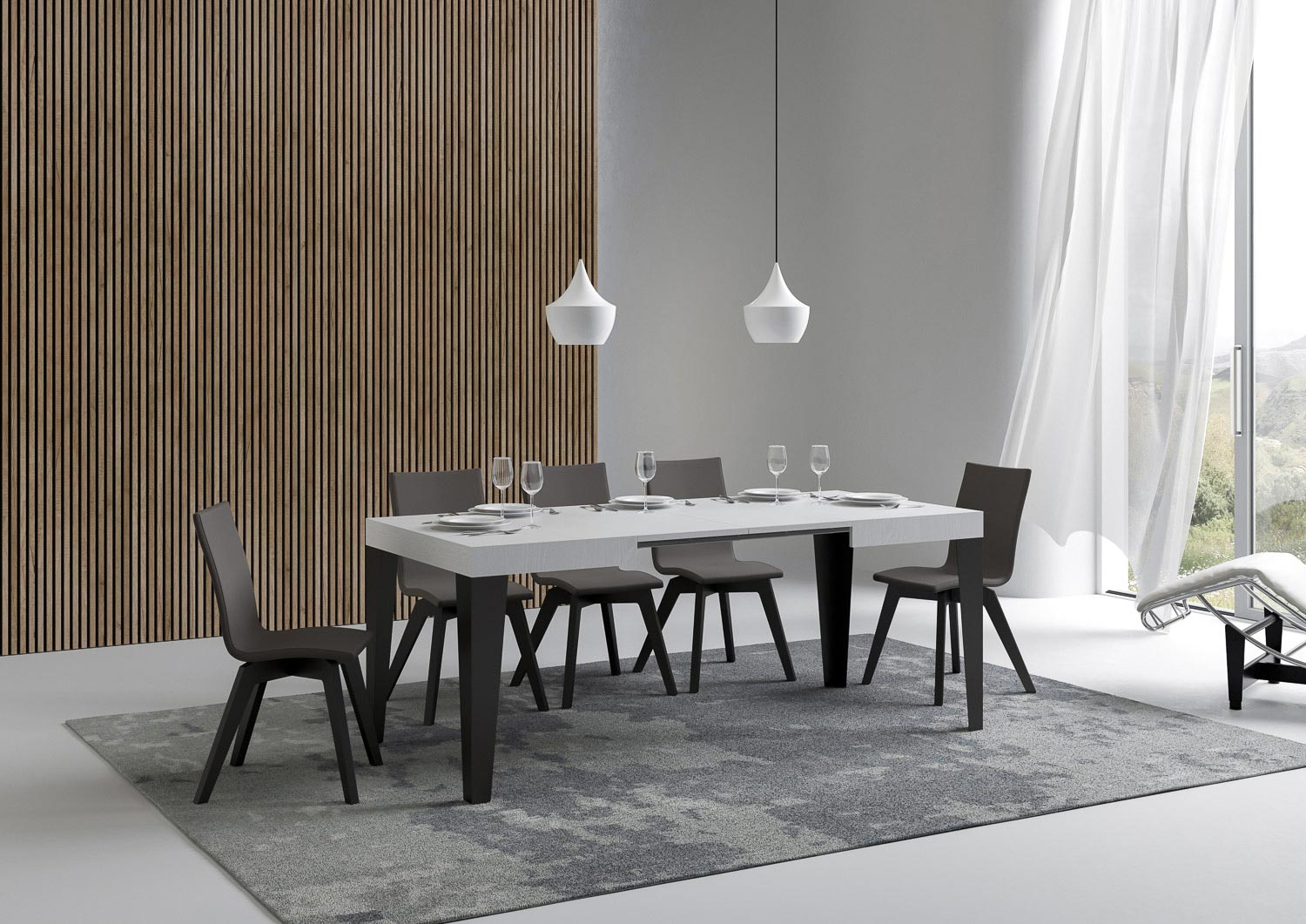 Tavolo allungabile 80x120/204 cm Flaris Bianco Frassino telaio Antracite