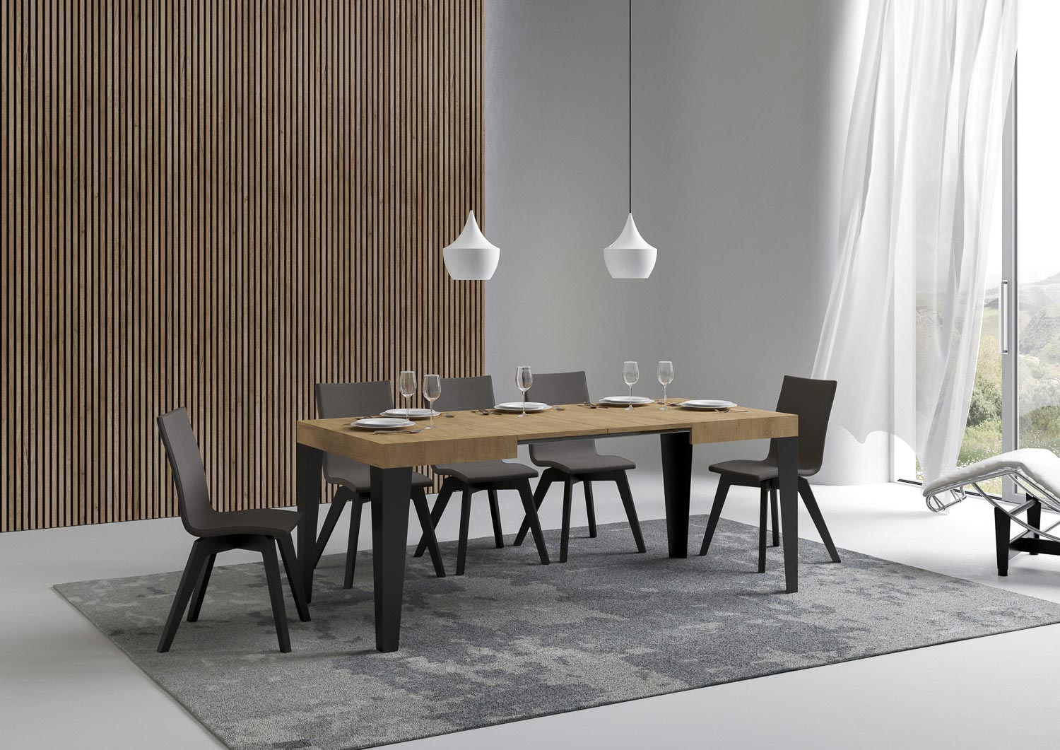 Tavolo allungabile 70x110/194 cm Flaris Quercia Natura telaio Antracite