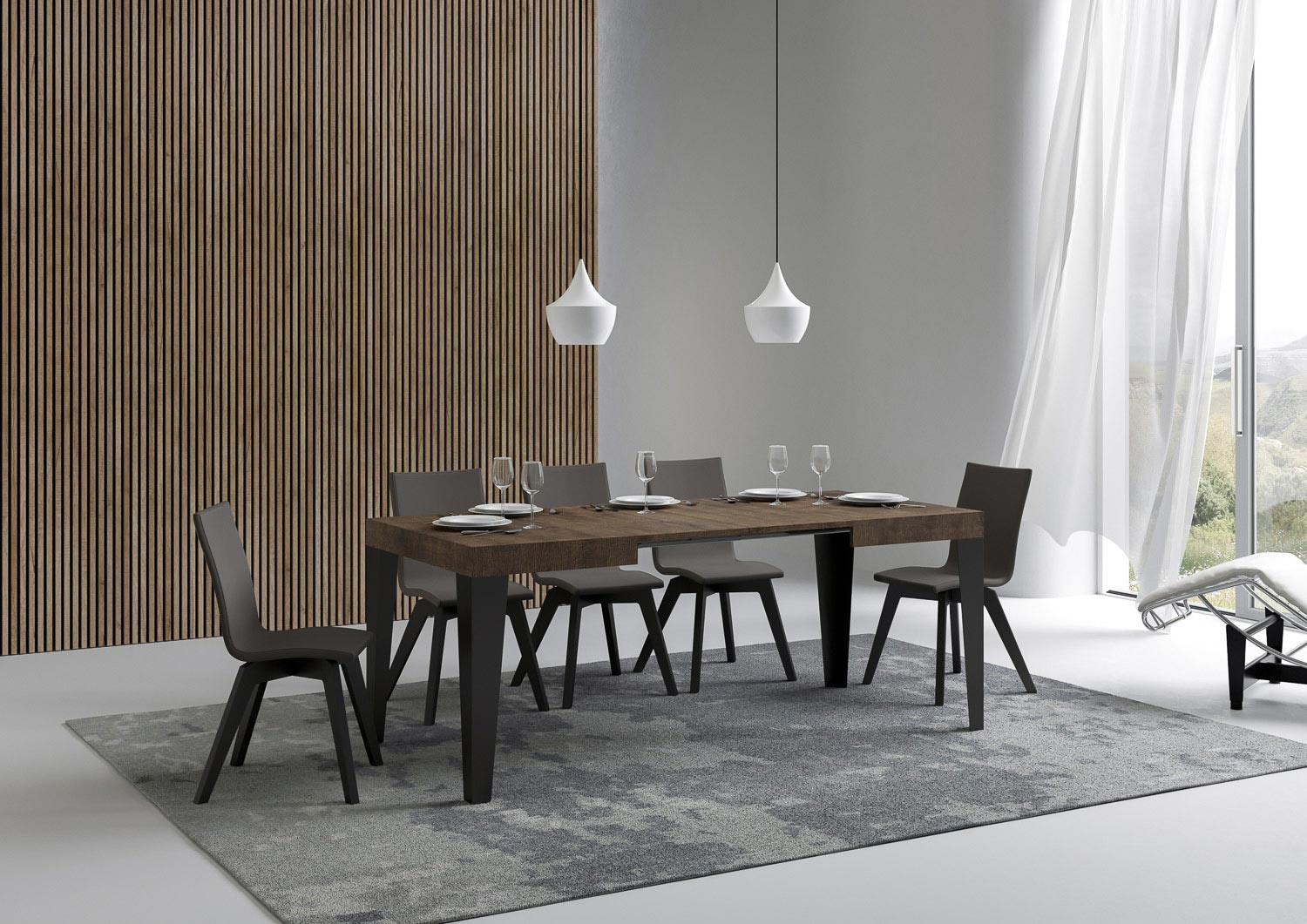 Tavolo allungabile 70x110/194 cm Flaris Noce telaio Antracite