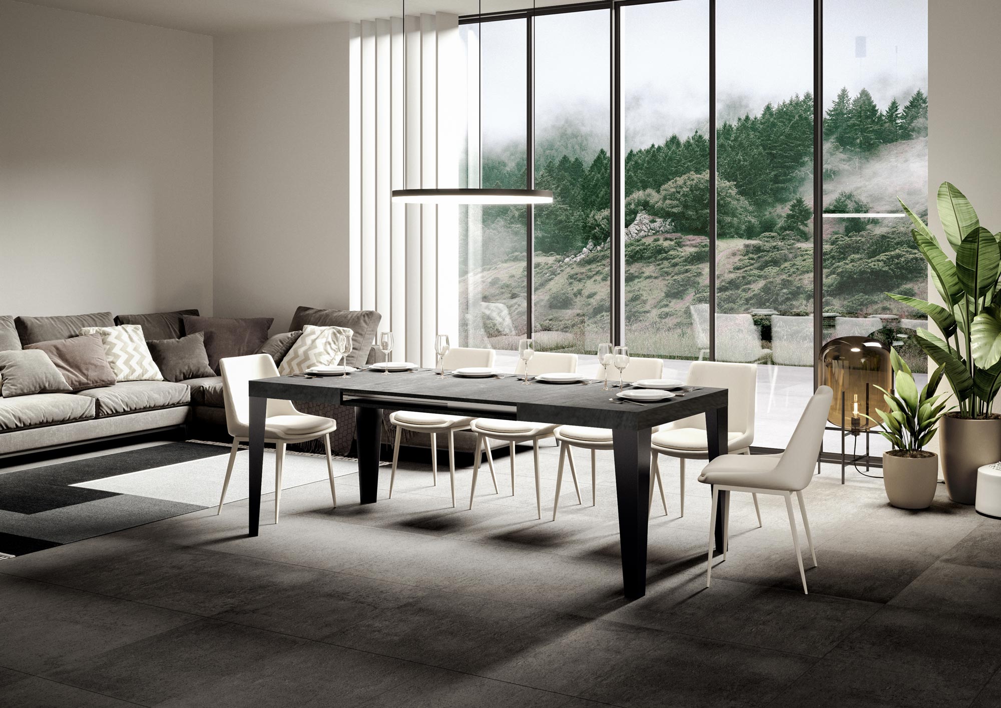 Tavolo allungabile 90x140/244 cm Flaris Cemento telaio Antracite