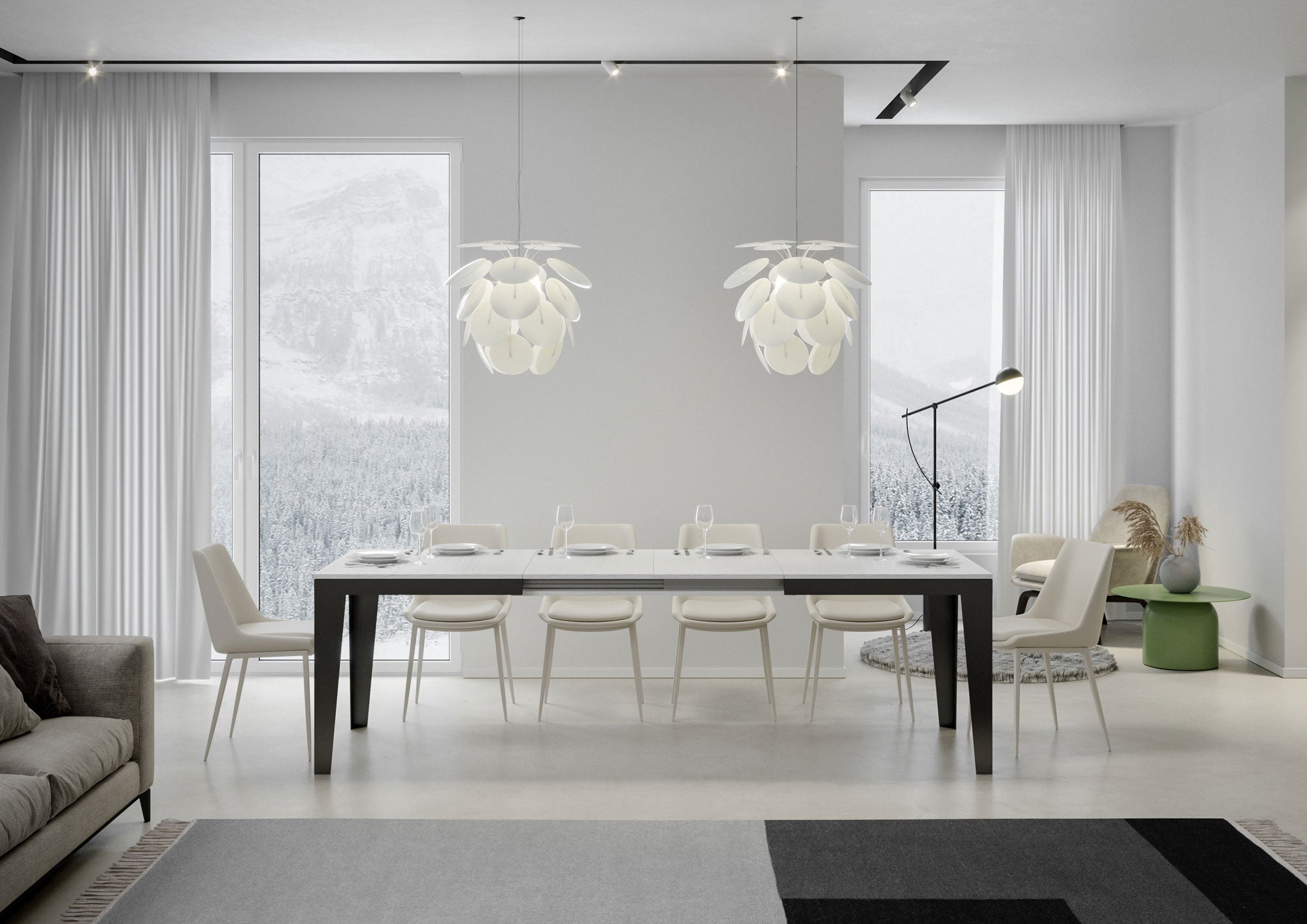 Tavolo allungabile 90x160/420 cm Flaris Evolution Bianco Frassino telaio Antracite