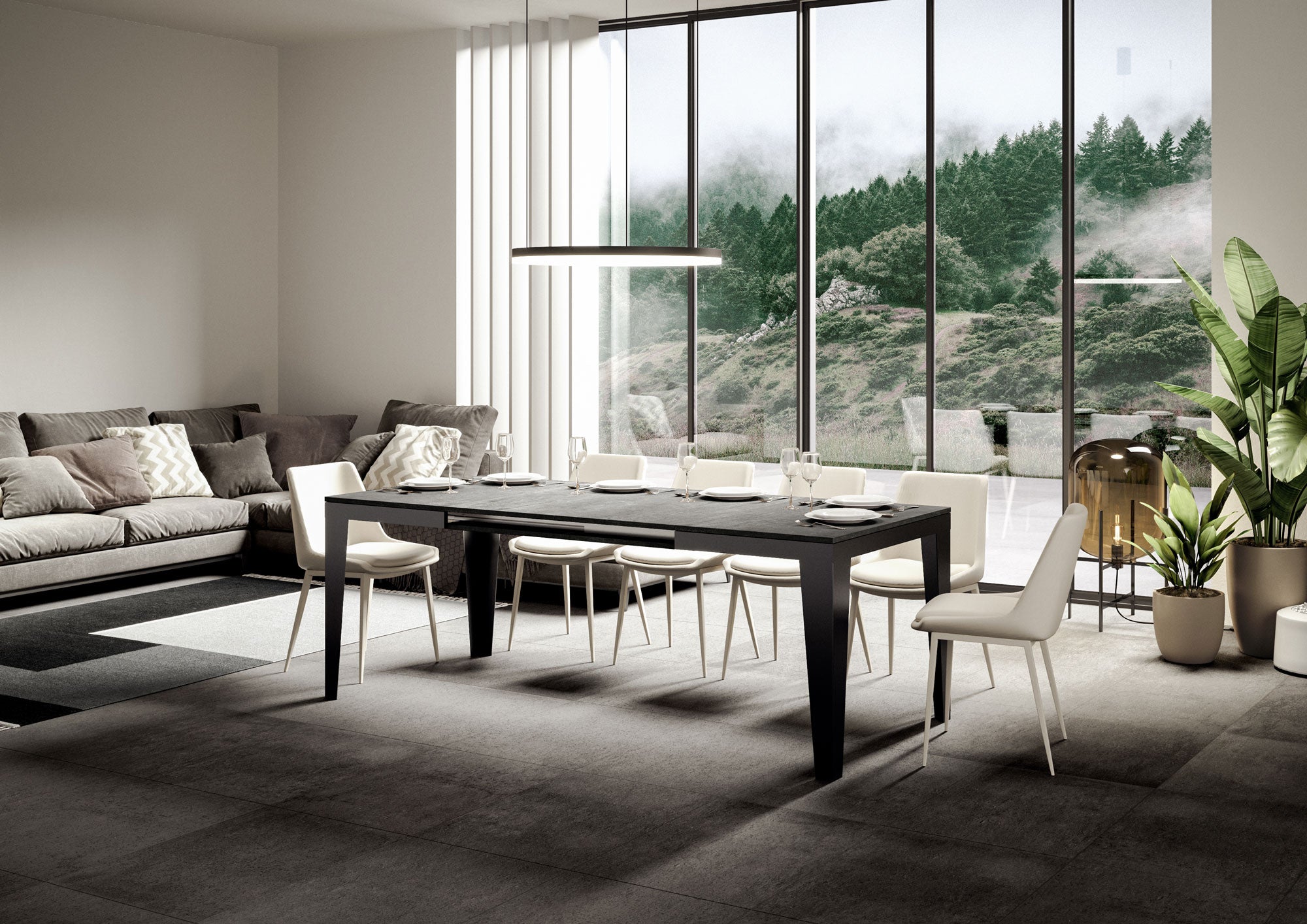 Tavolo allungabile 90x180/284 cm Flaris Evolution Cemento telaio Antracite