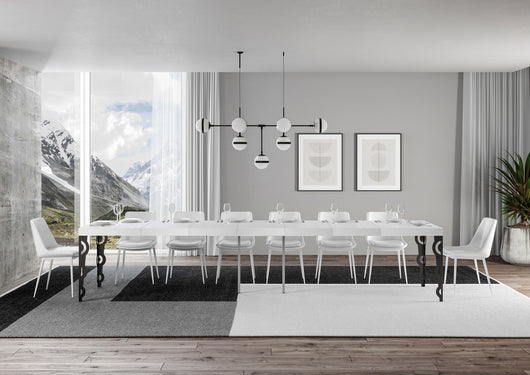 Tavolo allungabile 90x200/460 cm Karayan Premium bianco frassino telaio Antracite