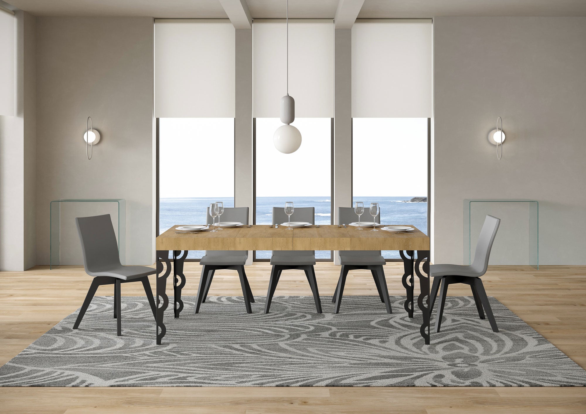 Tavolo allungabile 90x120/224 cm Karayan Premium Quercia Natura telaio Antracite