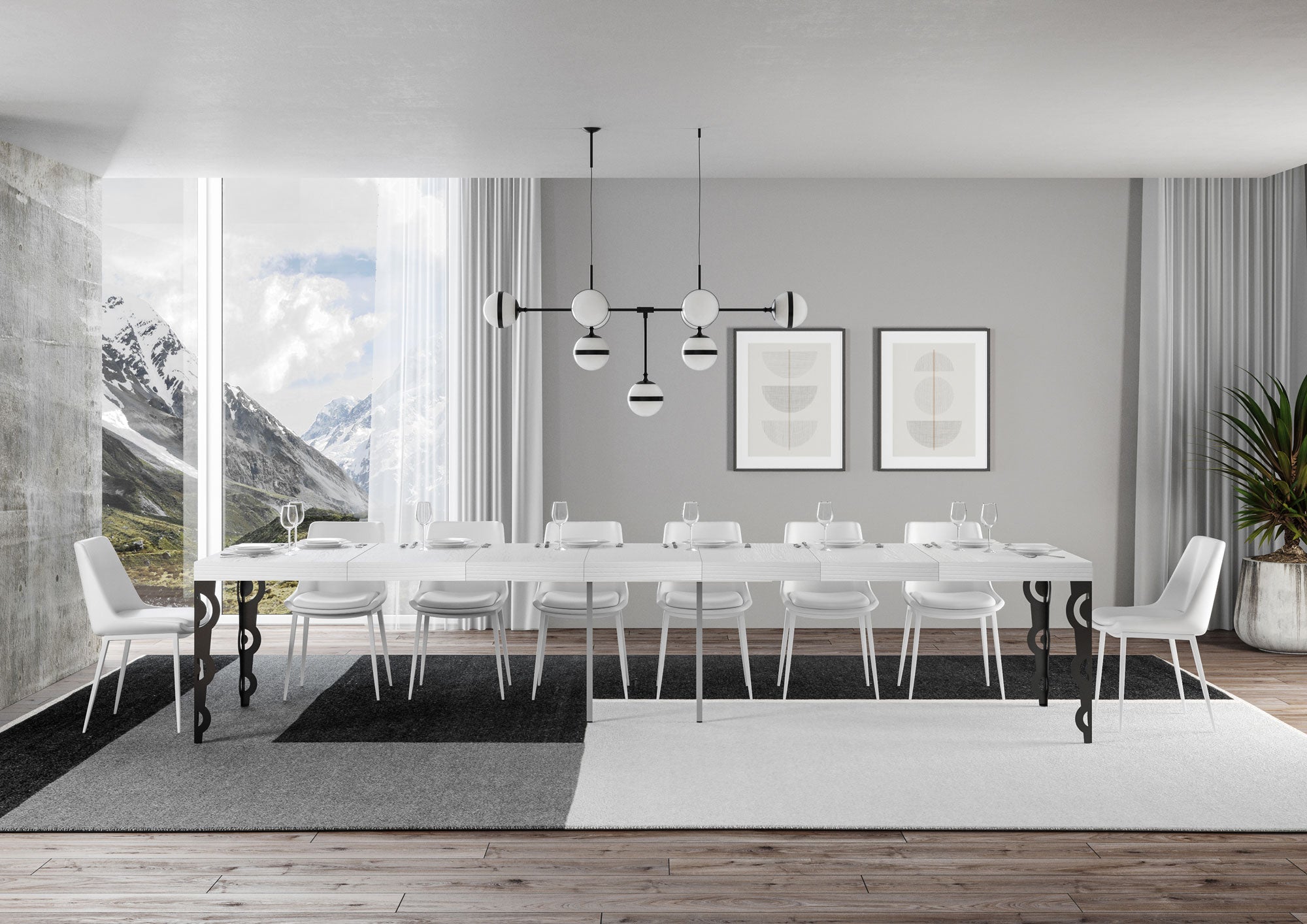 Tavolo allungabile 90x140/400 cm Karayan Premium bianco frassino telaio Antracite