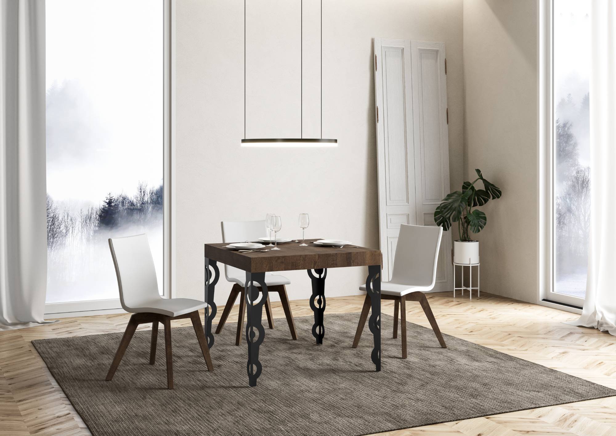 Tavolo allungabile 90x90/246 cm Karayan Noce telaio Antracite