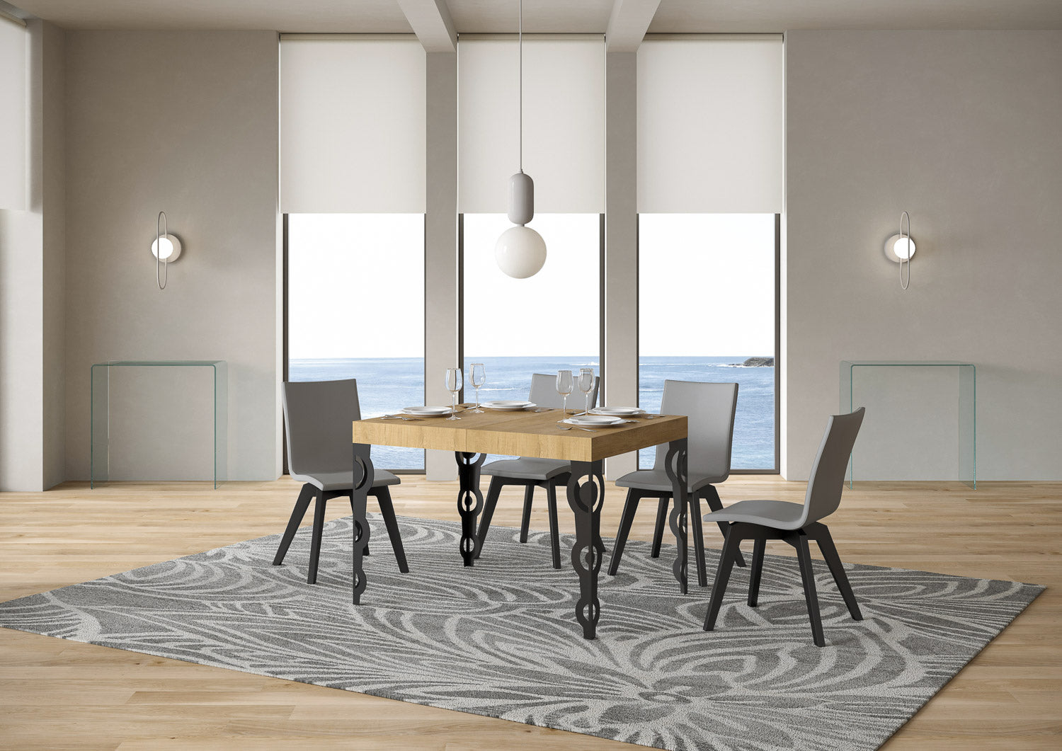 Tavolo allungabile 70x110/194 cm Karayan Quercia Natura telaio Antracite