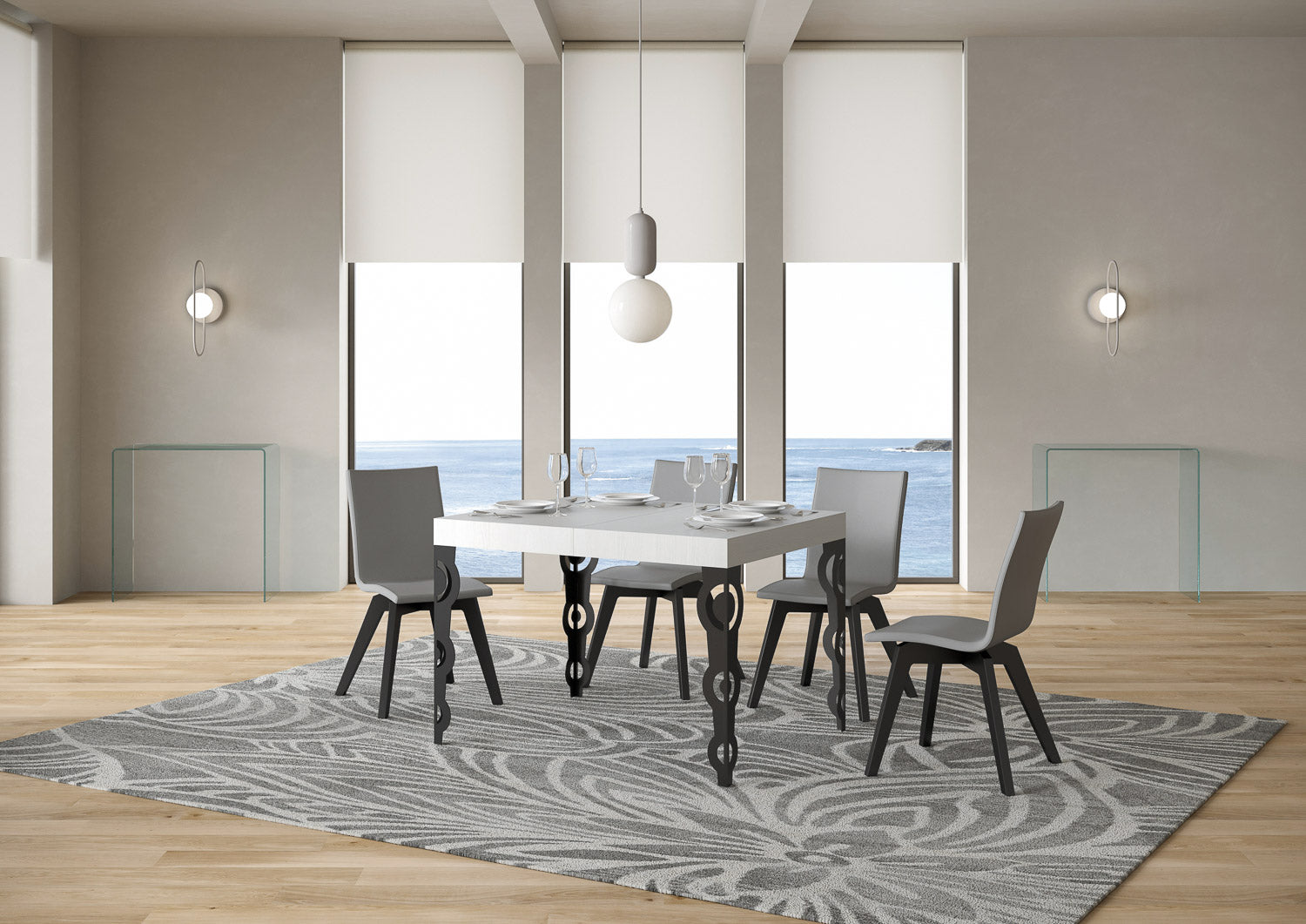 Tavolo allungabile 80x120/204 cm Karayan Bianco Frassino telaio Antracite