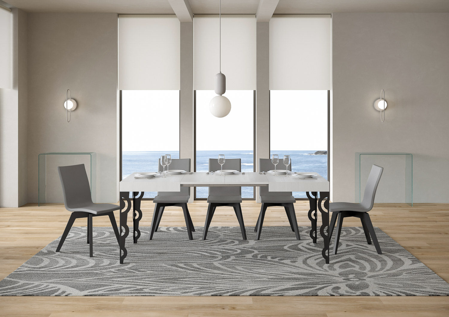 Tavolo allungabile 70x110/194 cm Karayan Bianco Frassino telaio Antracite