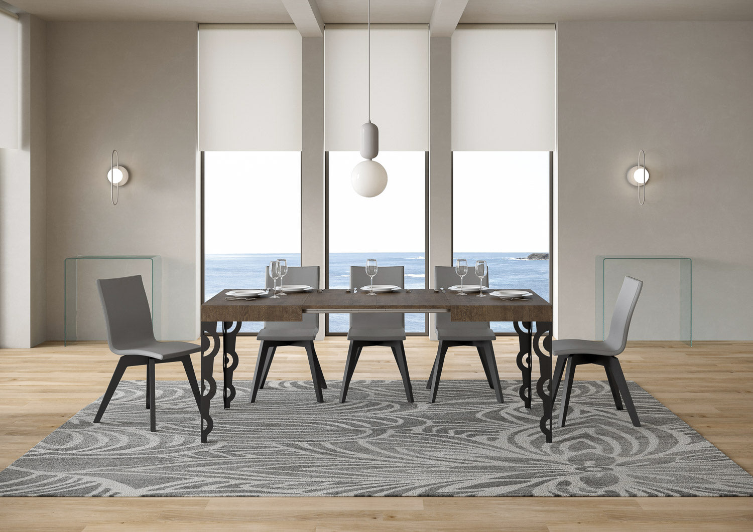 Tavolo allungabile 70x110/194 cm Karayan Noce telaio Antracite