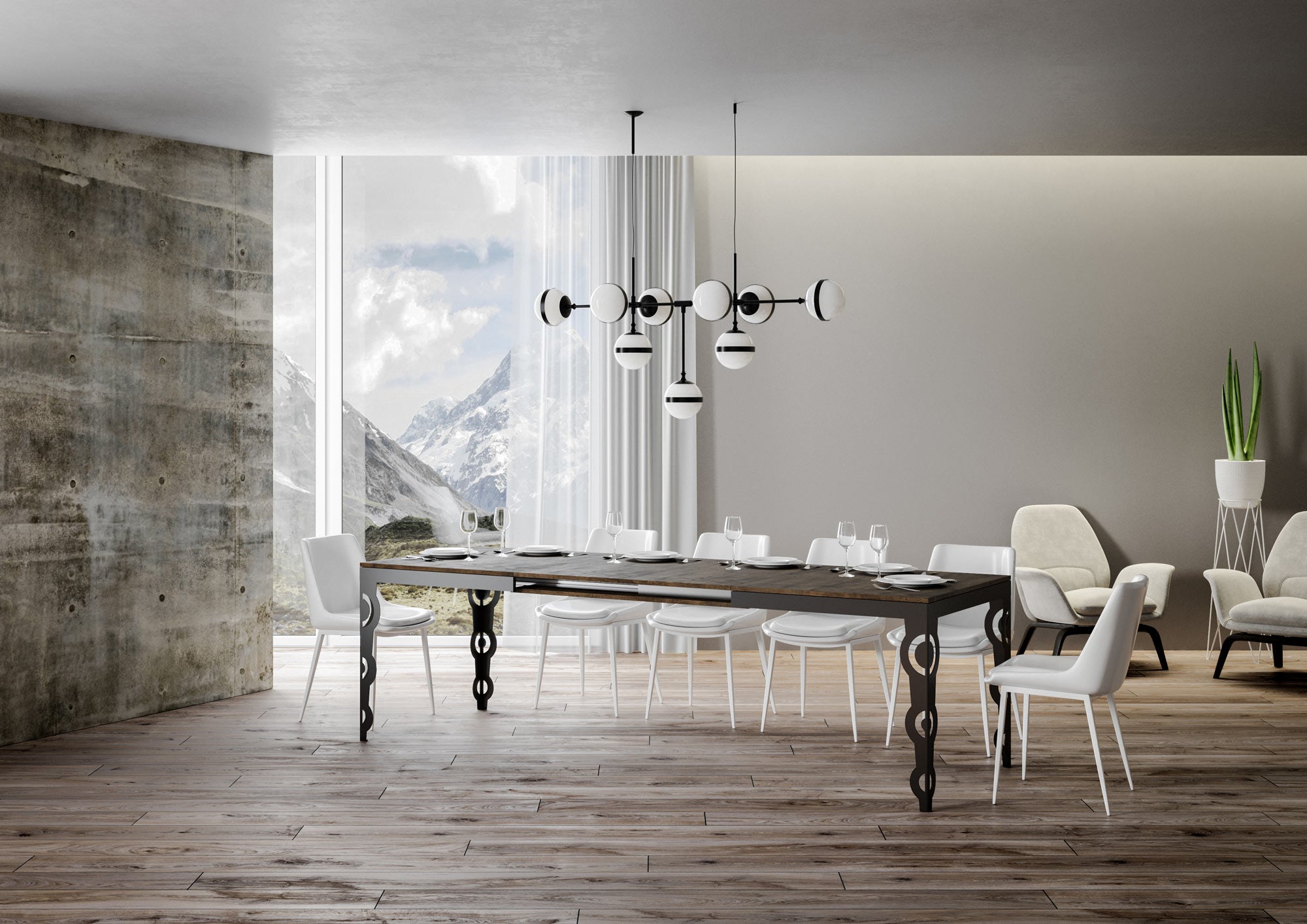 Tavolo allungabile 90x120/380 cm Karayan Evolution Noce telaio Antracite