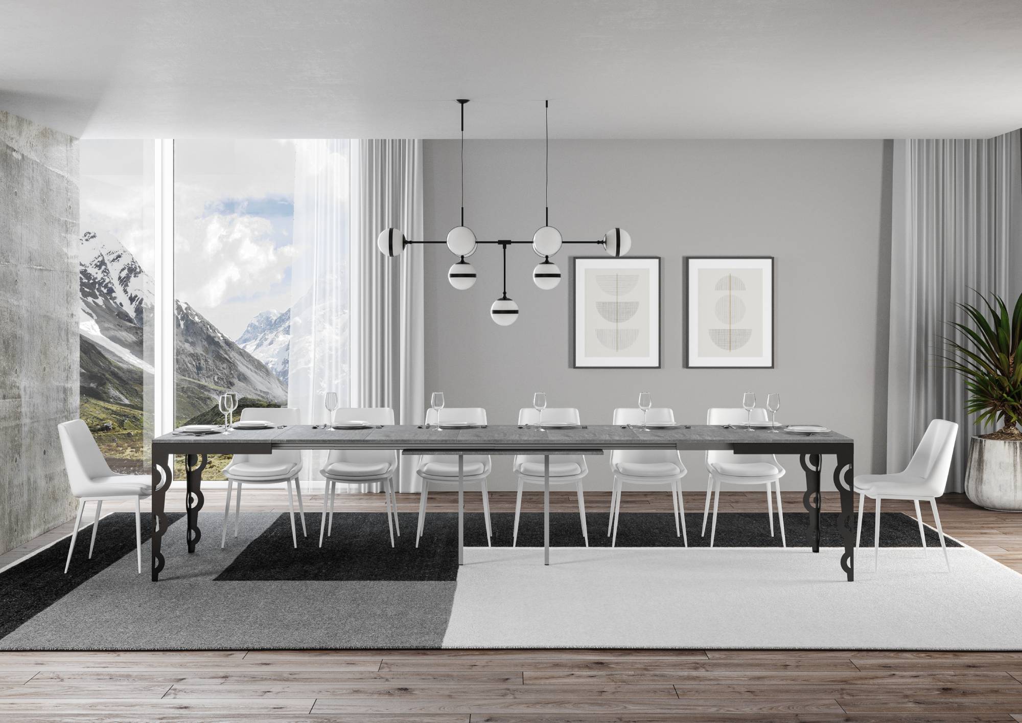 Tavolo allungabile 90x120/380 cm Karayan Evolution Cemento telaio Antracite