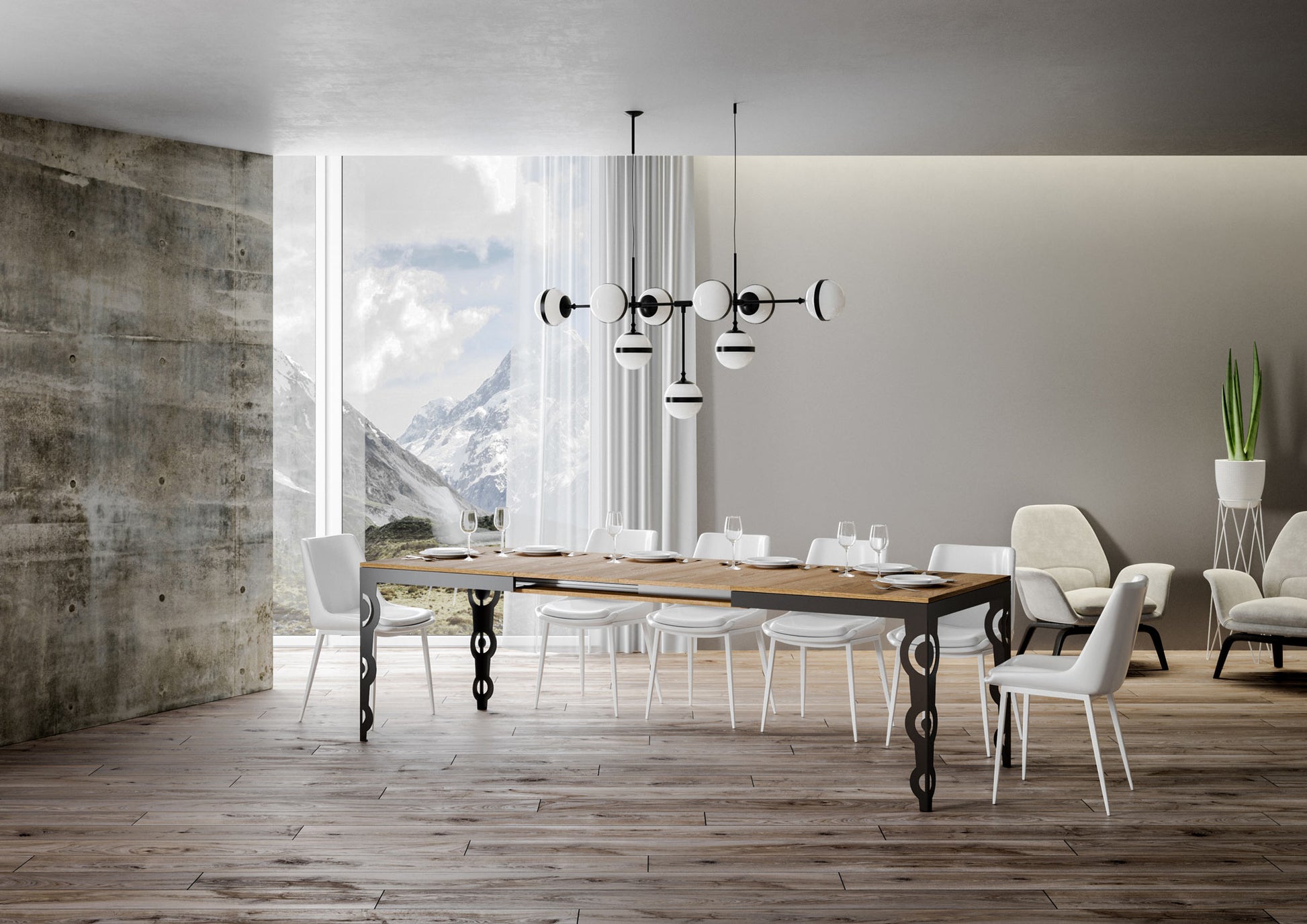 Tavolo allungabile 90x160/420 cm Karayan Evolution Quercia Natura telaio Antracite