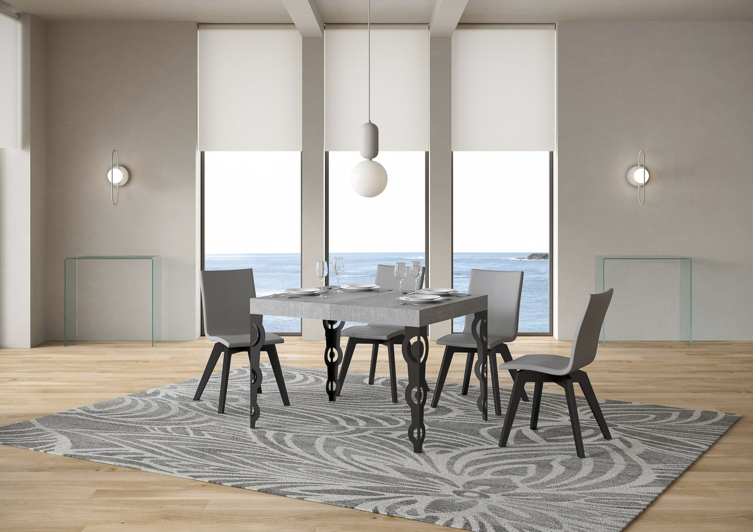 Tavolo allungabile 80x120/204 cm Karayan Cemento telaio Antracite