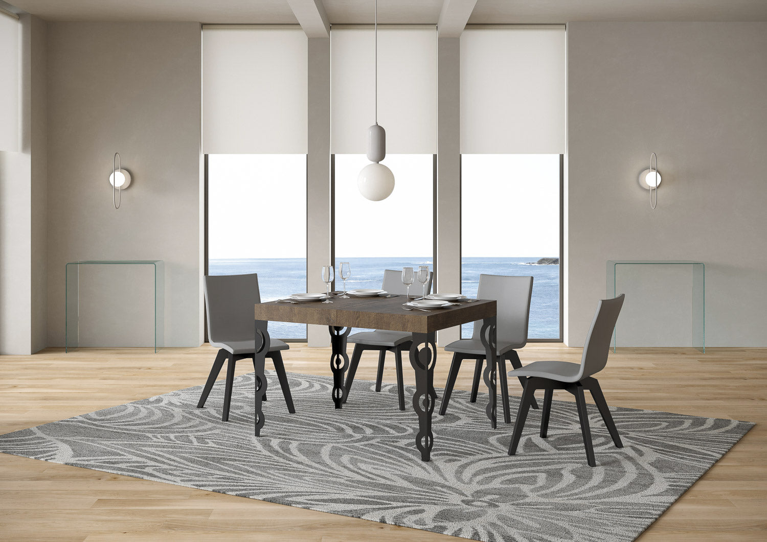 Tavolo allungabile 80x120/204 cm Karayan Noce telaio Antracite