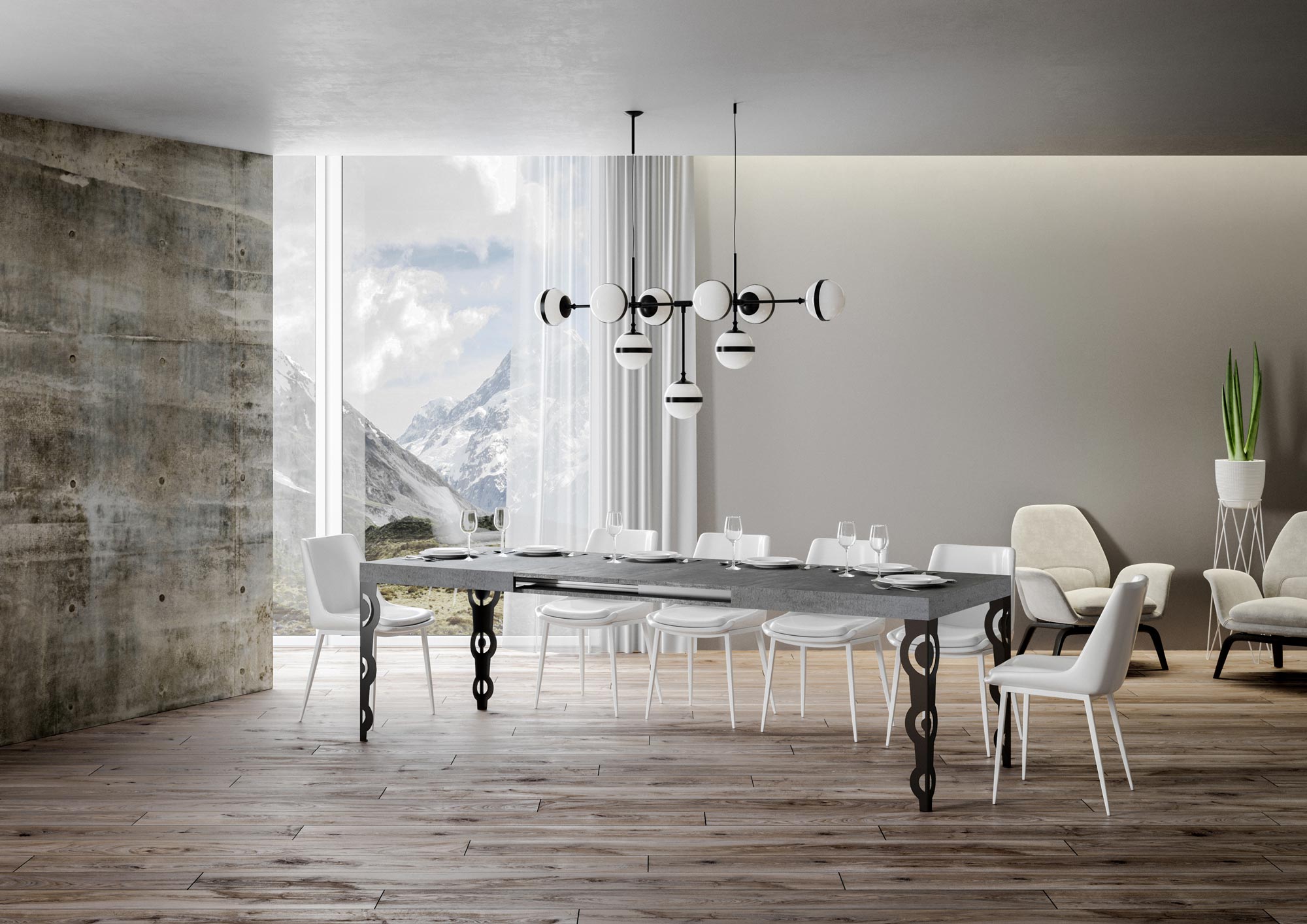 Tavolo allungabile 90x180/284 cm Karayan Cemento telaio Antracite