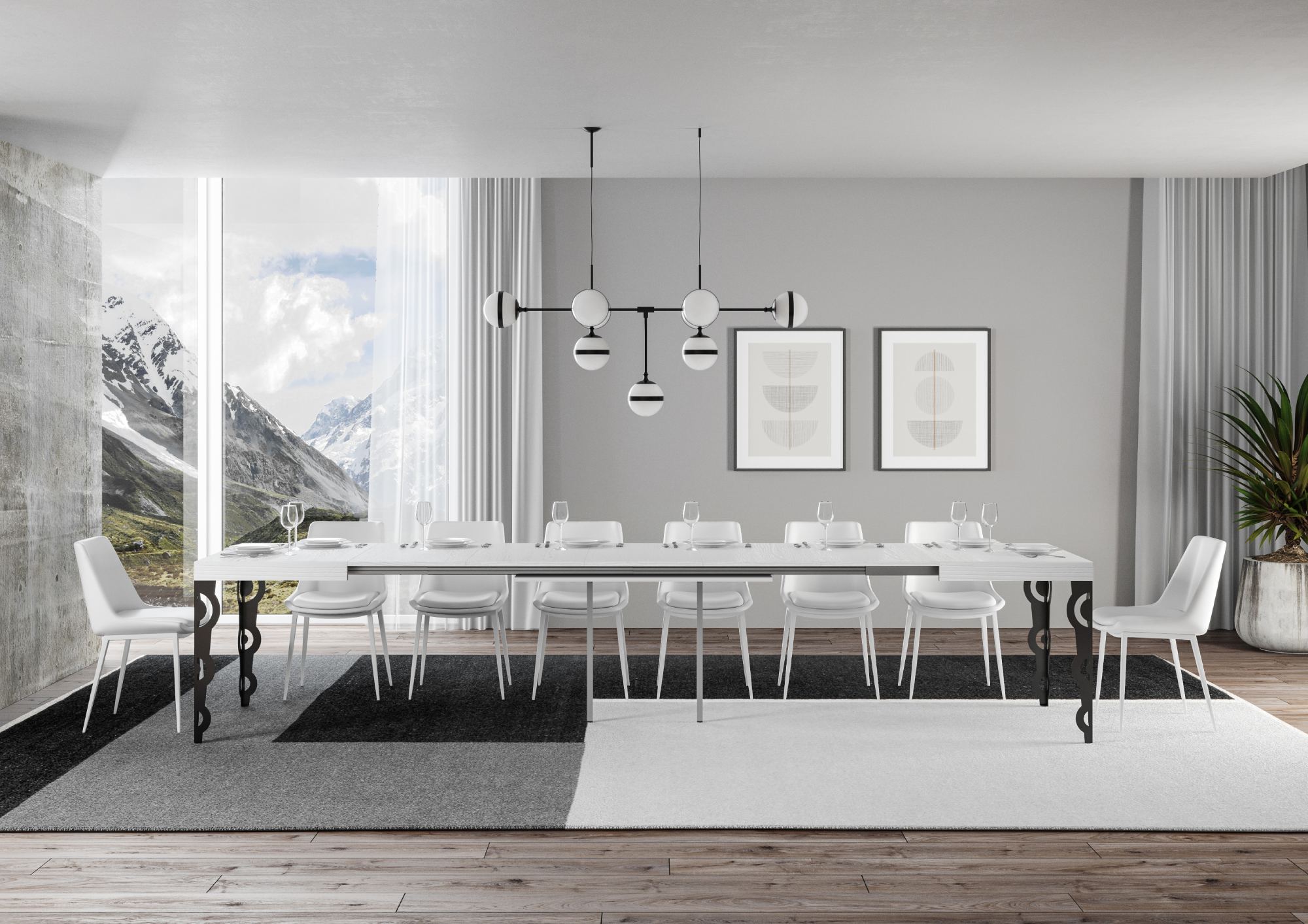 Tavolo allungabile 90x130/390 cm Karayan Bianco Frassino telaio Antracite