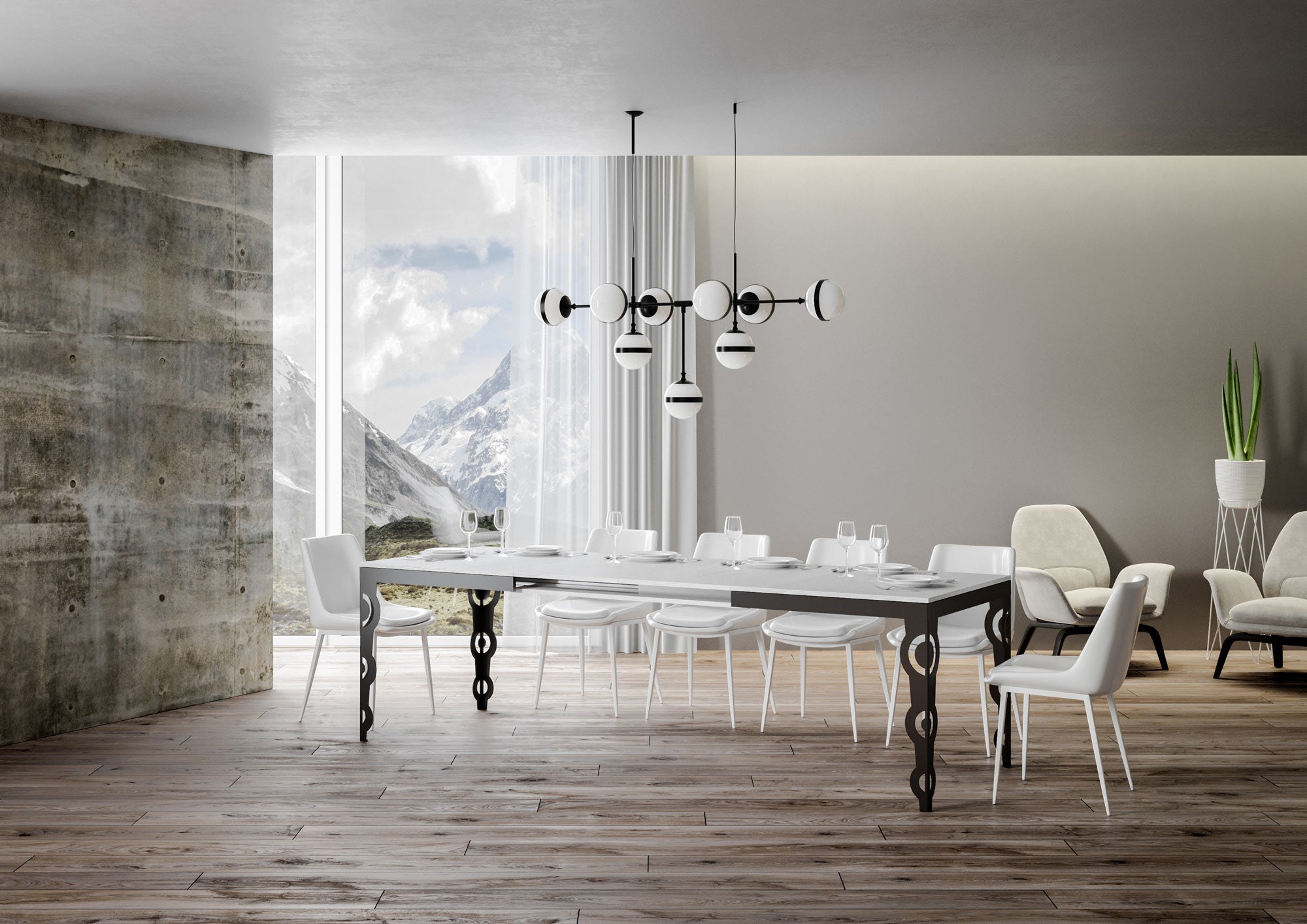 Tavolo allungabile 90x180/284 cm Karayan Evolution Bianco Frassino telaio Antracite