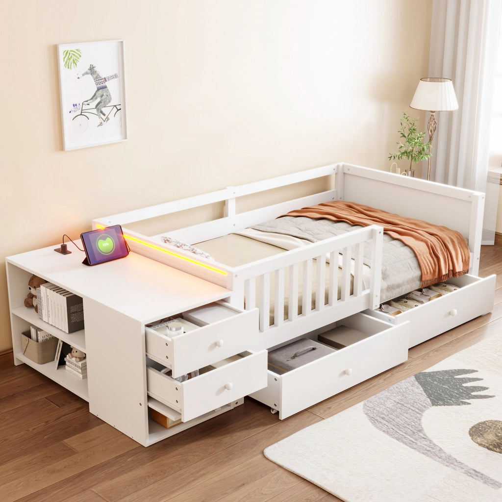 LETTO 90x200 cm in legno bianco con contenitore separato