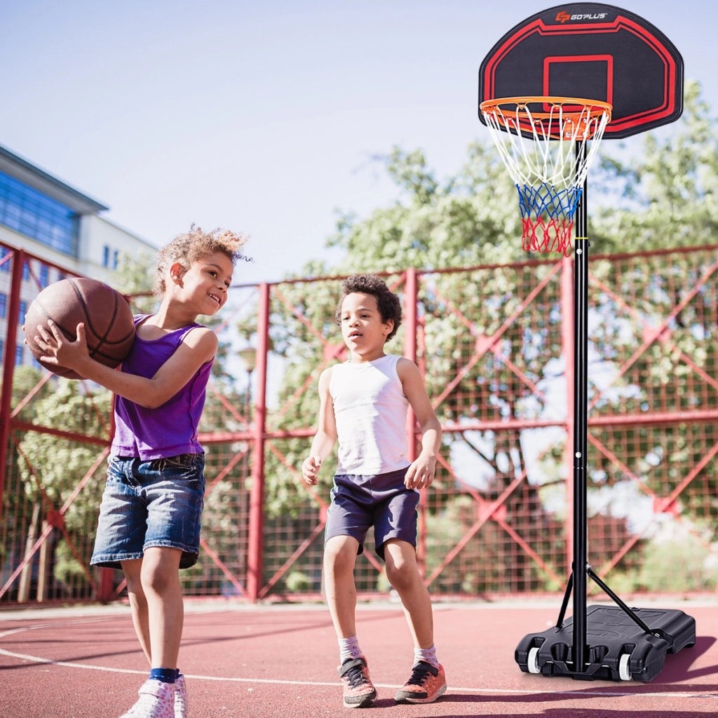 Canestro da basket portabile per bambini per uso interno ed esterno, Supporto canestro regolabile Nero e rosso-Ricreazione outdoor