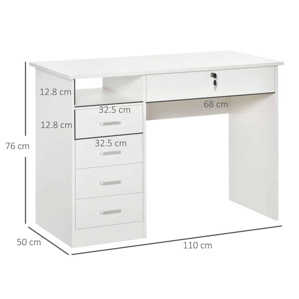 EasyComfort Scrivania per Camera o Ufficio in Legno con 2 Cassetti e 2 Chiavi, 110x50x76cm - Bianco
