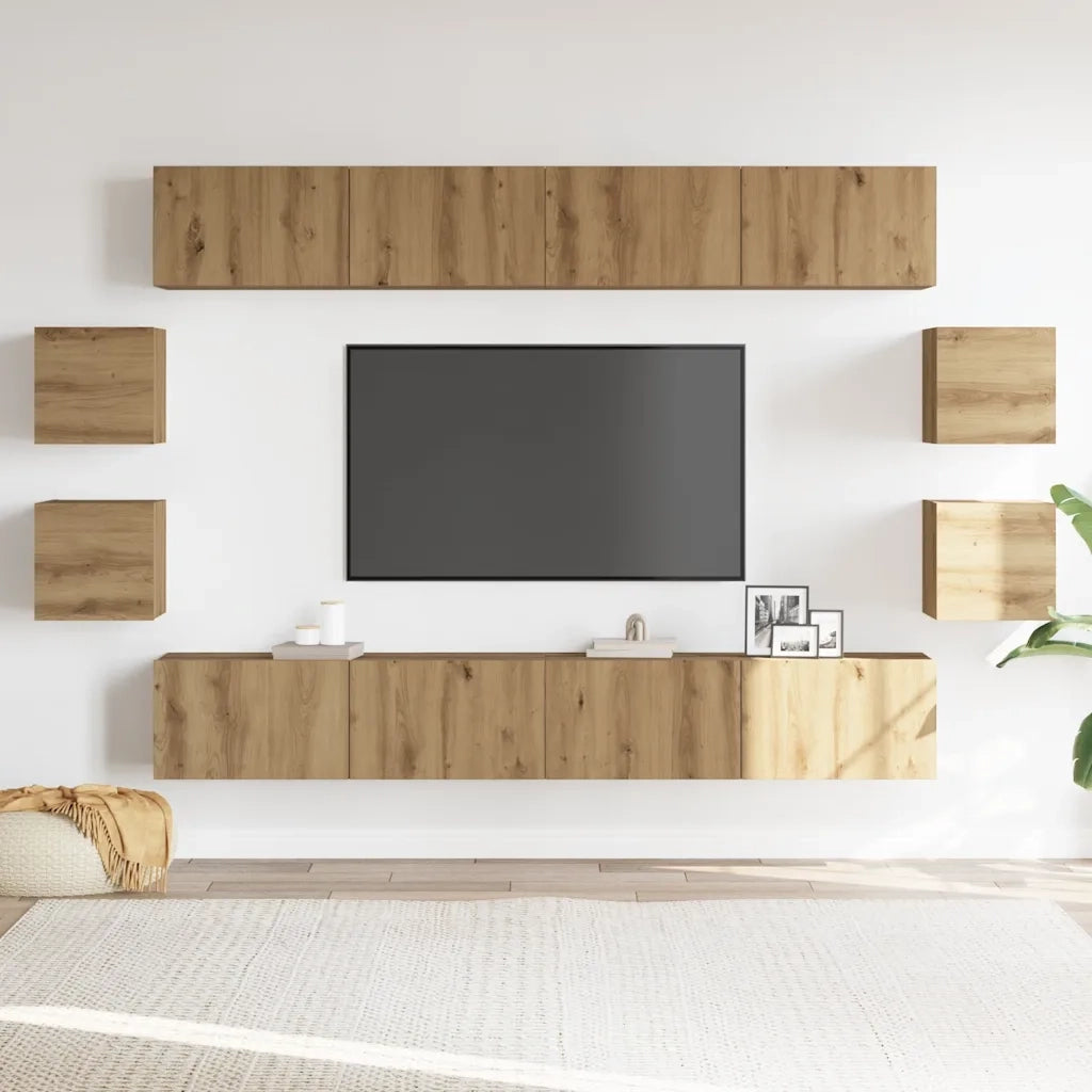 Set Mobile TV 8 pz Montato a Parete Rovere in Legno Multistrato 3328952