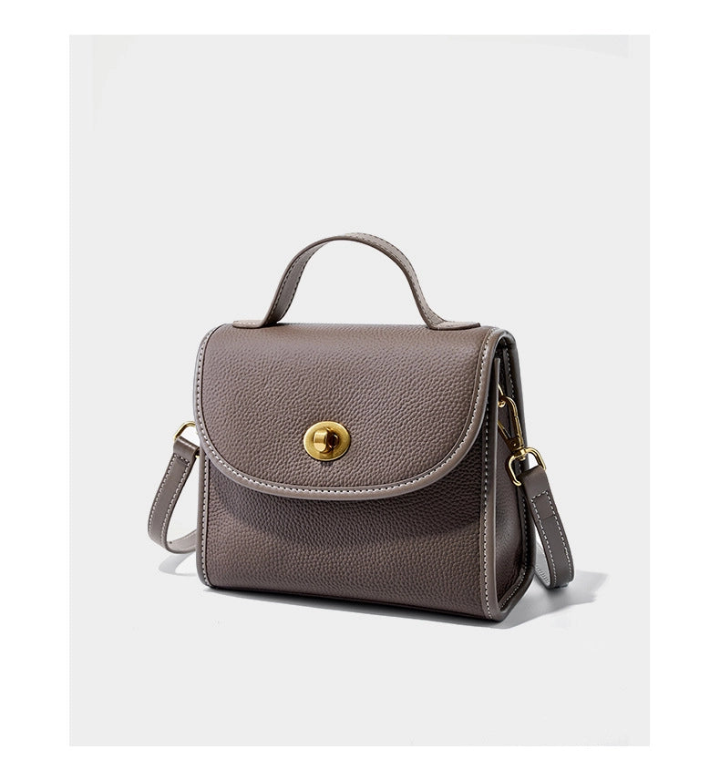 Borsa a tracolla da donna in vera pelle, borsa a mano casual, borsa tote grigia.