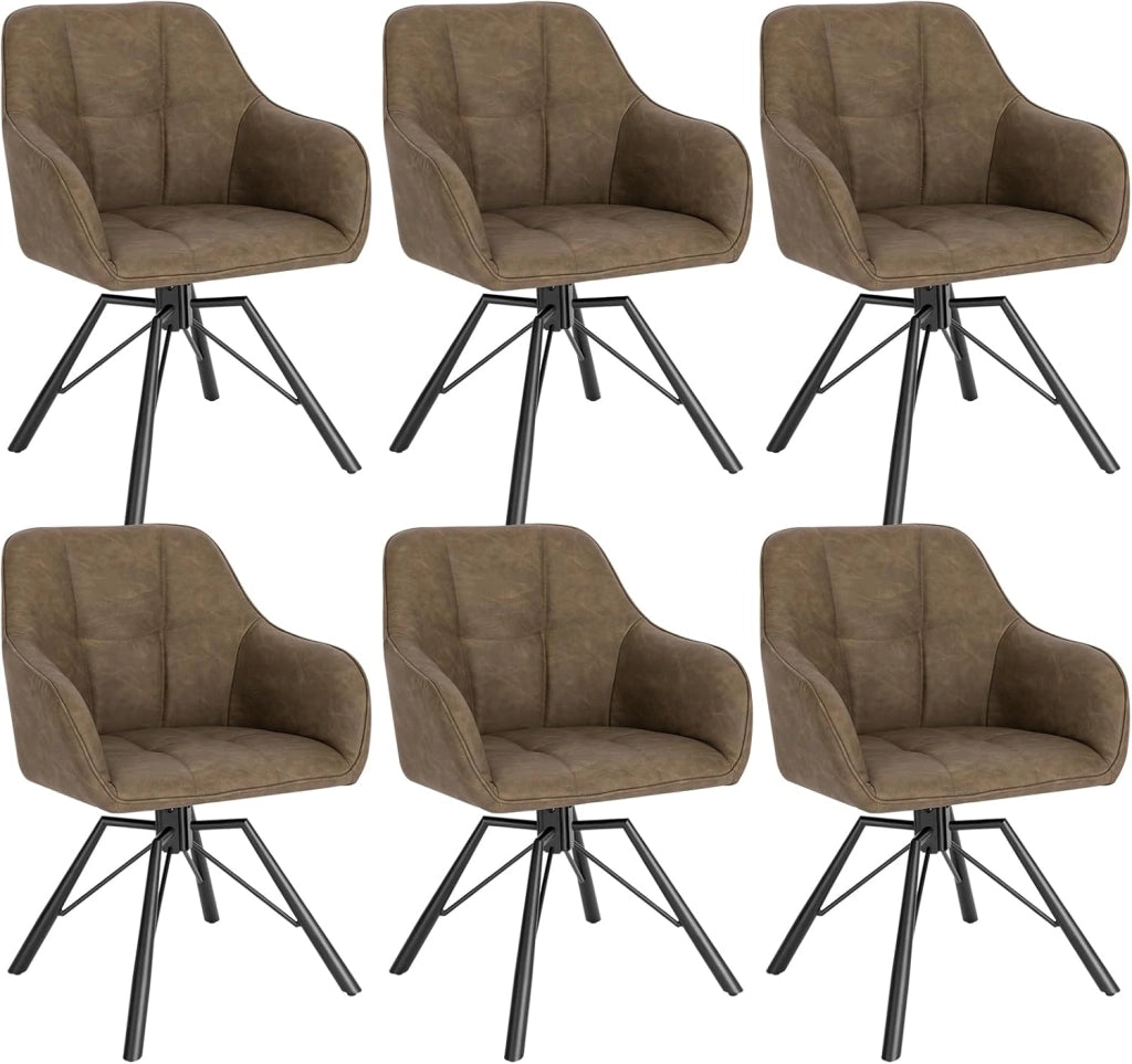 Set di 6 Sedie per Sala da Pranzo Girevoli a 360°, Sedie da Cucina Imbottite con Gambe in Metallo, Poltroncine in Similpelle per Camera da Letto, Soggiorno, Marrone, BH366br-6