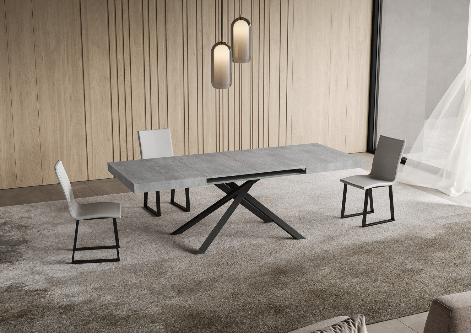 Tavolo allungabile 80x140/224 cm Niketis cemento gambe antracite