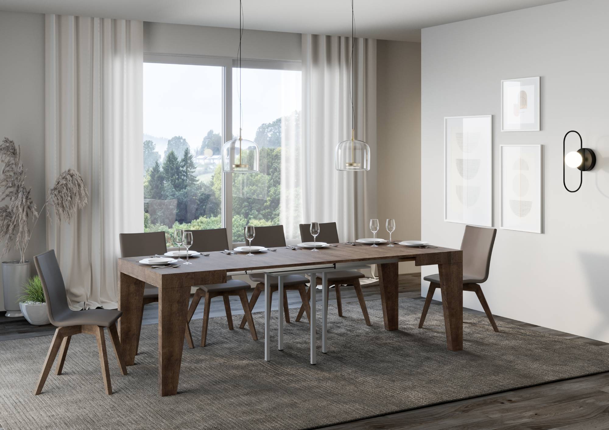 Tavolo allungabile 90x90/246 cm Naxor Noce