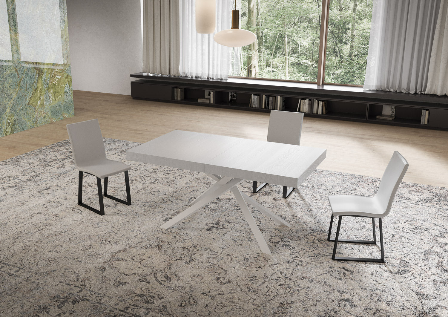 Tavolo allungabile 80x160/244 cm Niketis bianco frassino gambe bianche